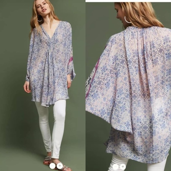 {Anthro} Floreat Georgette Poncho - Picture 1 of 4